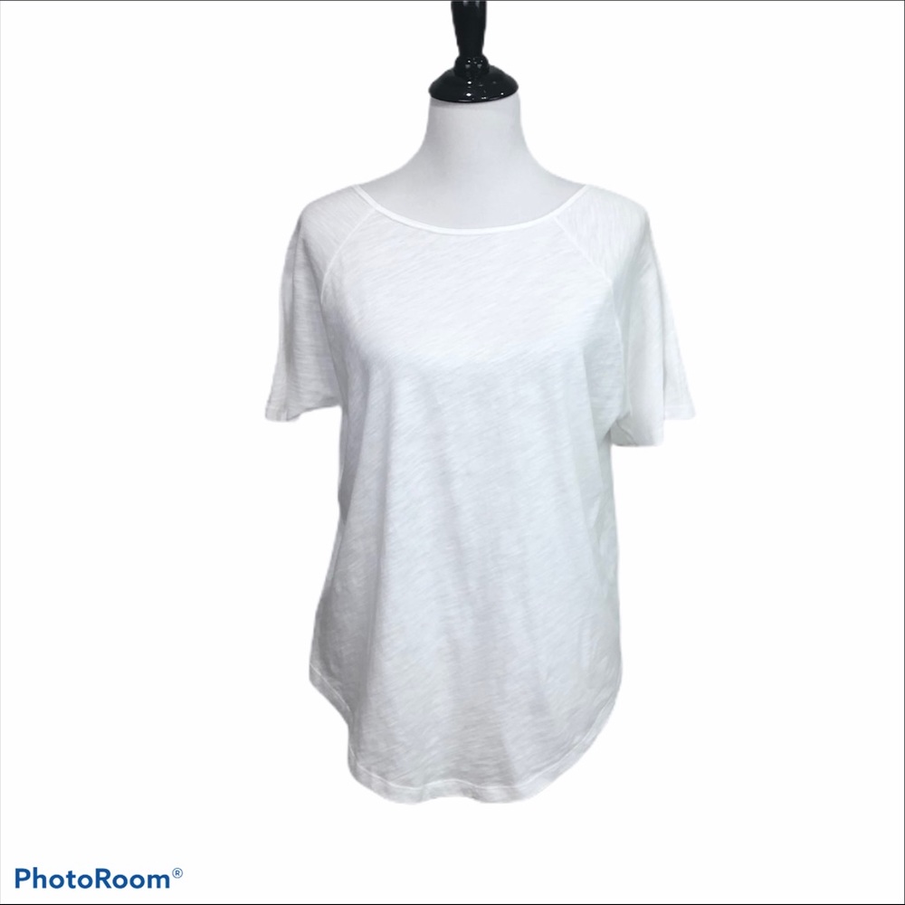 Lou & Grey scoop back semi sheer short sleeve white top
